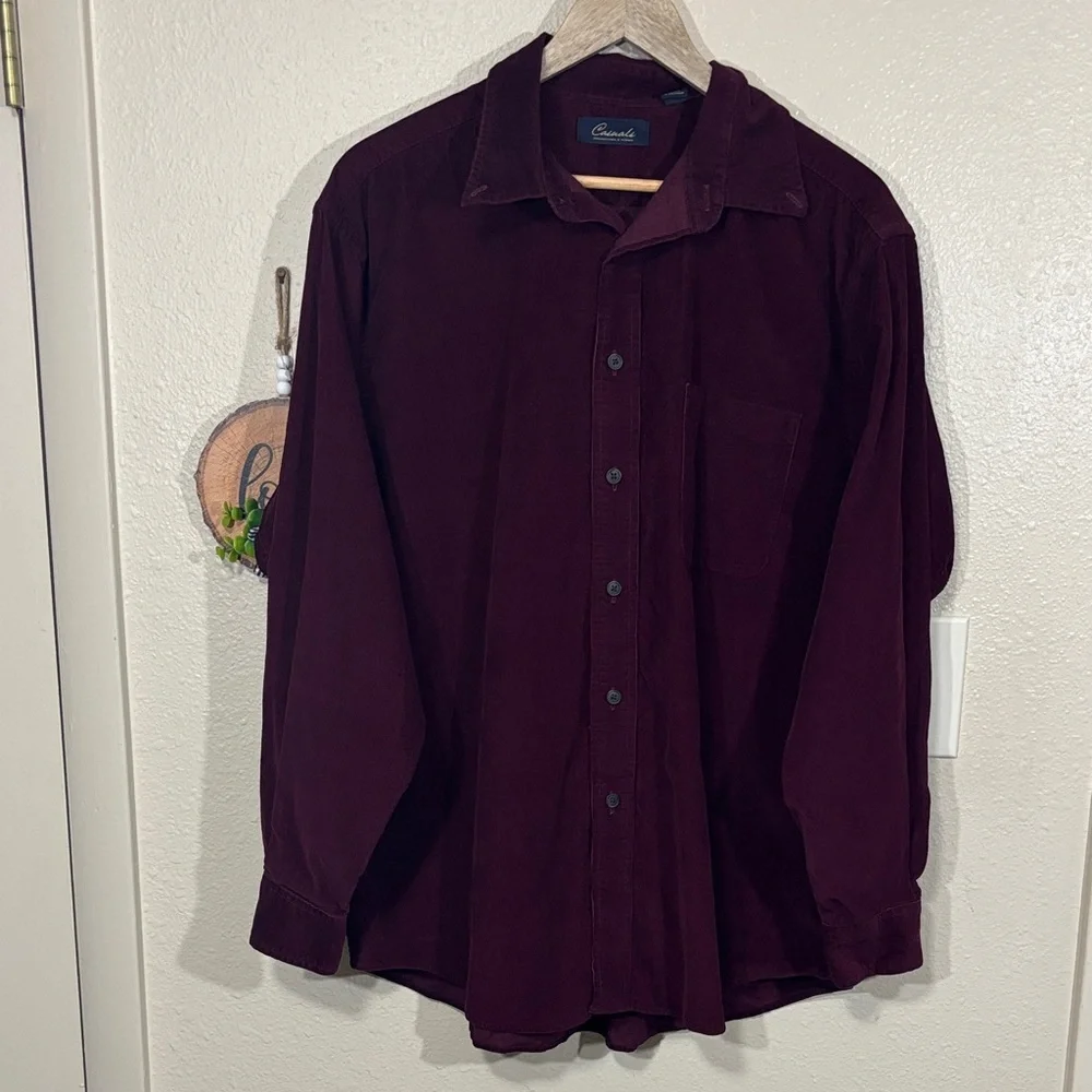 Roundtree & Yorke Men's Corduroy Burgundy Button Down Shirt Size XL - Picture 1 of 6